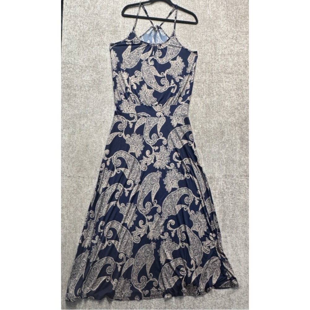Veronica M Paisley Halter Maxi Dress Blue Sleeveless Boho Womens L